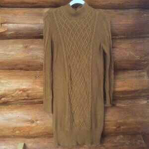 Old Navy Burnt Ochre (Golden Brown) Long Sleeve Cable Knit Sweater Dress Small